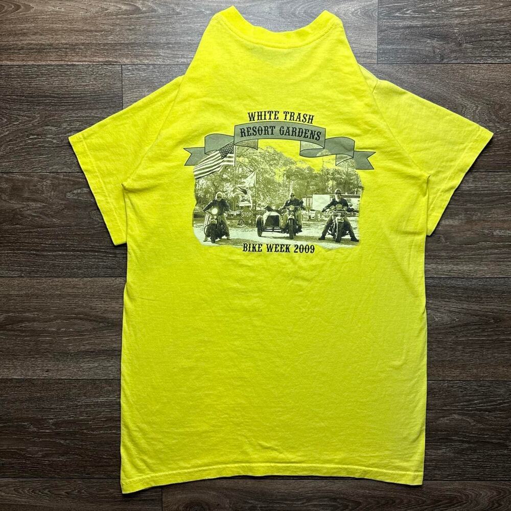 Bright Yellow 2009 White Trash Resort Gardens Bike Week Yellow Tee